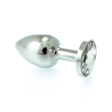 Rimba Butt Plug Small Metal With Crystal - fém, vízálló anál dildó - 7,3 cm (ezüst-átlátszó) műpénisz, dildó