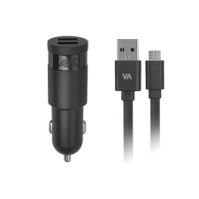 RivaCase Autós töltő, 2 x USB, 2,4A, micro USB kábellel, RIVACASE "VA 4222 BD1", fekete kábel és adapter
