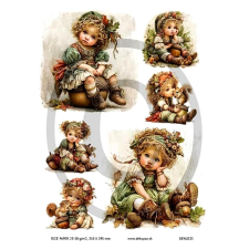  Rizspapír - aranyos kislány mókussal, makkal dekorációs kellék