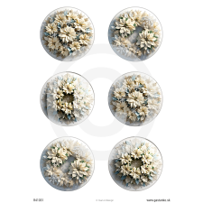  Rizspapír - fehér mikulásvirágok, kerek képek dekorációs kellék