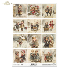  Rizspapír - gyerekek havas utakon dekorációs kellék