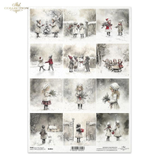  Rizspapír - hóban játszó gyerekek dekorációs kellék