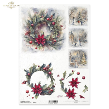  Rizspapír - karácsonyi koszorú mikulásvirággal dekorációs kellék