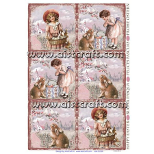  Rizspapír - Kislány nyuszival dekorációs kellék