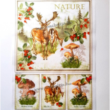  Rizspapír, őszi kép: szarvas és gombák dekorációs kellék