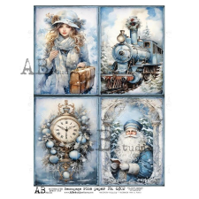  Rizspapir - téli utazás kékben dekorációs kellék