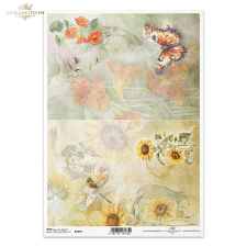  Rizspapír - Virágok és pillangók dekorációs kellék