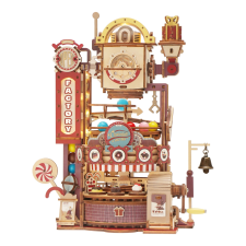 Robotime rokr 3D fa puzzle golyópálya: Csokoládégyár LED fényekkel 420 darabos puzzle, kirakós