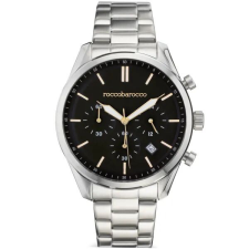  RoccoBarocco férfi karóra, 42 mm, ezüst acél szíj, fekete számlap, WR50 karóra