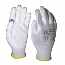 Rock Safety Set 12 manusi de protectie, tricotate din poliester alb cu palma acoperita cu PU, versiune economica, marimea 10
