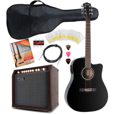Rocktile D-60Ce Akusztikus Gitár Fekete Színpadi Szett2 Erősítővel Tartozékszetttel + Kábel gitár és basszusgitár