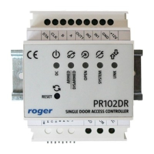 Roger PR102DR 35 mm-es DIN sínre szerelhető beléptetésvezérlő, egy átjáró kétirányú vezérlése, önálló vagy hálózatos működés biztonságtechnikai eszköz