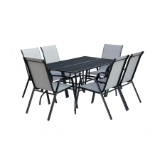 Rojaplast ROJAPLAST ZWMT-83 SET fém kerti asztal, fekete, 6 db székkel kerti bútor