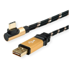 ROLINE Adapter USB-C (90°) - USB 2.0, 0,8m, arany-fekete kábel és adapter