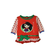  Rosalita piros, mintás, hosszú ujjú baba ruha – 68 cm
