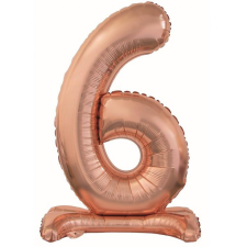 Rose Gold 6-os szám fólia lufi talppal 74 cm party kellék