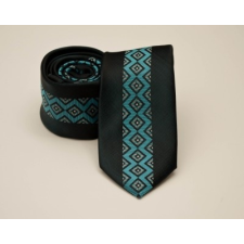 Rossini Prémium slim nyakkendő -  Fekete-tűrkíz mintás nyakkendő