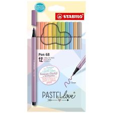  Rostirón készlet, 1 mm, STABILO &quot;Pen 68 Pastellove&quot;, 12 különböző szín filctoll, marker