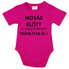 Rövid ujjú baba body "Mosás előtt a kisgyereket távolítsa el!" felirattal kombidressz, body