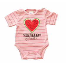 Rövid ujjú dupla patentos " Szerelem gyümölcs" feliratú baba body kombidressz, body