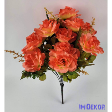  Rózsa 18 ágú selyemvirág csokor 45 cm - Lazac dekoráció