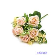  Rózsa 6 ágú selyem csokor 28 cm - Halvány Rózsaszín dekorációs kellék