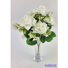  Rózsa 6 ágú selyemvirág csokor 29 cm - Fehér dekoráció