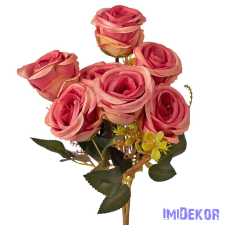  Rózsa 7 ágú selyemvirág csokor 31cm - Rózsaszín dekorációs kellék