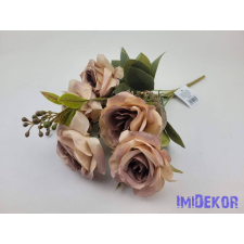  Rózsa 7 ágú selyemvirág csokor 34cm - Mályvás Bézs dekorációs kellék