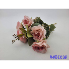 Rózsa 7 ágú selyemvirág csokor 34cm - Rózsaszínes dekorációs kellék