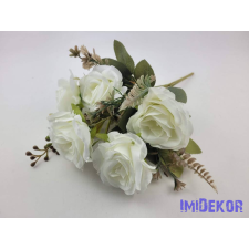  Rózsa 7 ágú selyemvirág csokor 34cm - Törtfehér dekorációs kellék