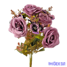  Rózsa 7 ágú selyemvirág csokor 43cm - Lila dekorációs kellék
