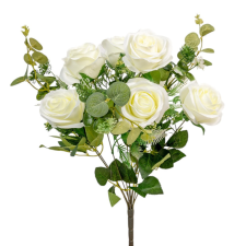  Rózsa csokor 7v. krém M44cm 12db/# dekorációs kellék