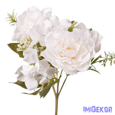  Rózsa-Hortenzia 5 ágú selyem csokor 30cm - Fehér dekorációs kellék