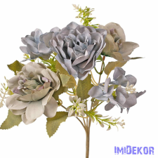 Rózsa-Hortenzia 5 ágú selyem csokor 30cm - Kék dekorációs kellék