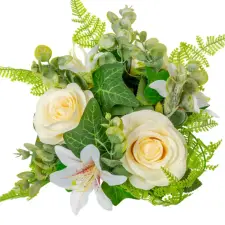  Rózsa,liliom koszorú krém 22cm dekorációs kellék