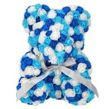  Rózsa maci díszdobozban 40 cm - mix (kék-fehér) ajándéktárgy