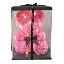  Rózsa maci, örök virág maci 40 cm - rózsaszín + LED világítás ajándéktasak