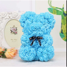  Rózsa maci, örök virág maci díszdobozban 25 cm - kék ajándéktasak