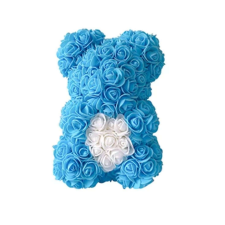  Rózsa maci, örök virág maci díszdobozban 25 cm - kék-fehér ajándéktasak