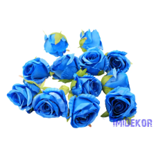  Rózsa selyemvirág fej D10cm - Királykék dekorációs kellék
