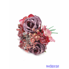  Rózsás vegyes őszi selyem csokor 28cm - Bordó dekoráció