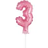  Rózsaszín 3-as Pink szám fólia lufi tortára 13 cm
