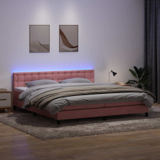  rózsaszín bársony rugós és LED-es ágy matraccal 180x210 cm ágy és ágykellék