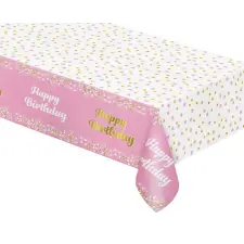  Rózsaszín Happy Birthday B&C Light Pink fólia asztalterítő 137x183 cm lakástextília