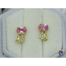  Rózsaszin köves cicás fülbevaló-14K fülbevaló