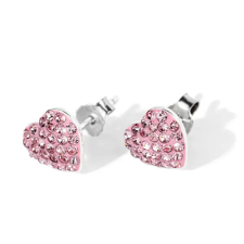  Rózsaszín Szív Alakú Swarovski® Kristályokkal Kirakott S925 Ezüst Fülbevaló -10mm fülbevaló