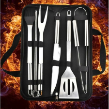 Rozsdamentes acél grill eszköz készlet tokban - 5db kerti sütés és főzés