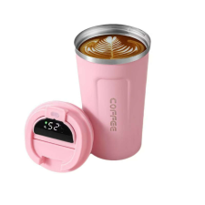 Rozsdamentes acél hőmérséklet kijelzős utazó pohár, 510 ml, rózsaszín termosz