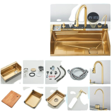  Rozsdamentes acél konyhai mosogató, digitális kijelző, nagy egy tál kialakítás, Csiszolt arany mosogatótálca